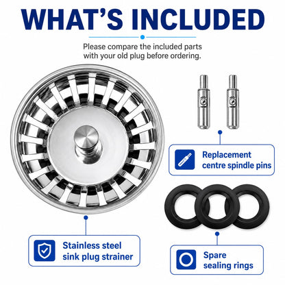 Kitchen Sink Plug Strainer, Stainless Steel Sink Plug Replacement for Approx. 83mm Old Plug Size, Actual Top Diameter Approx. 83mm