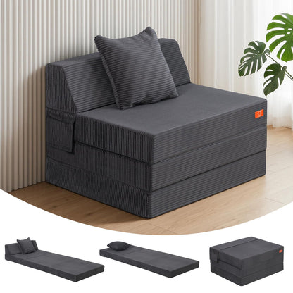 MeMoreCool Single Folding Sofa Bed Chair, Convertible Boneless Couch, Grey