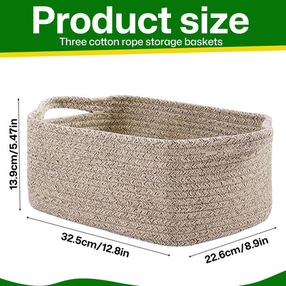 YMTWSRY 3 Pack Cotton Rope Basket, 32.5 x 22.5 x 14 cm Storage Baskets for Shelves Decorative Woven Basket Shelf Baskets for Gifts Towels Books