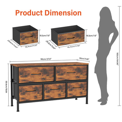 Feonase Bedroom Chest of Drawers, 5 Fabric Drawers Dresser with Metal Frame and MDF Top Board, Modern Storage Unit for Bedroom Living room, Entryway