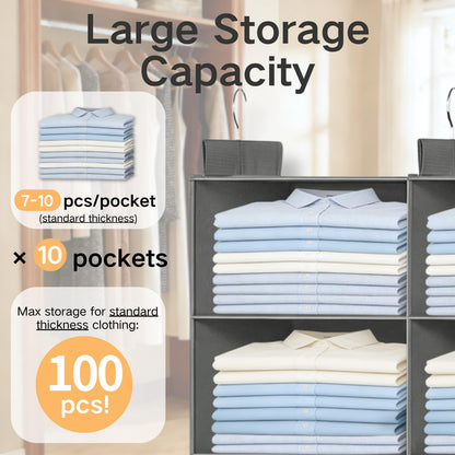 ALLTIDYUP 5-Tier Dual-Row Hanging Wardrobe Organizer – Large Capacity Foldable Closet Storage Shelves to Keep Clothes, Shoes