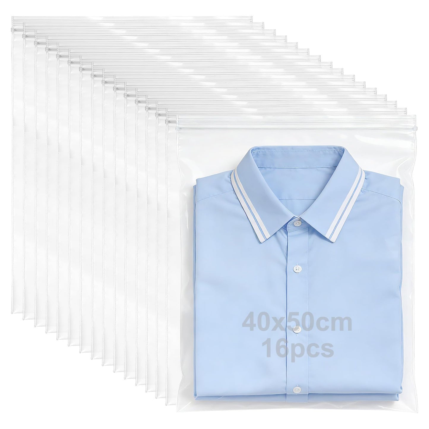 16 PcsLarge Ziplock Bags for Clothes, 40x50 cm Resealable Large Zip Lock Bagss, Clear Seal Waterproof Plastic Large Clothes Storage Bags with Zips