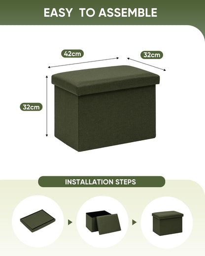 Bonlife Ottoman Storage Box - Foldable Rectangular Footstool for Living Room, Kids Toy Chest with Lid, Multi-Use Seat & Storage, Olive Green
