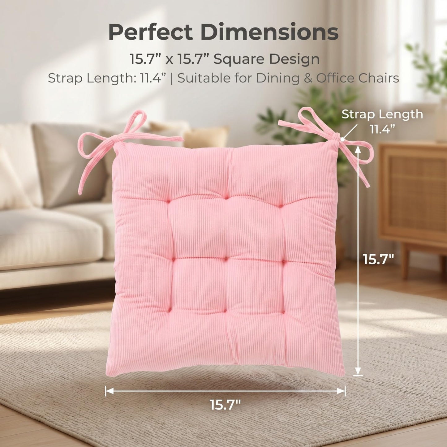XQ HOUSE Corduroy Chair Cushion with Ties Ultra Soft Warm Floor Cushion for Kids Reading Nook Comfortable Square Seat Cushion for Adult 15.7”x15.7”