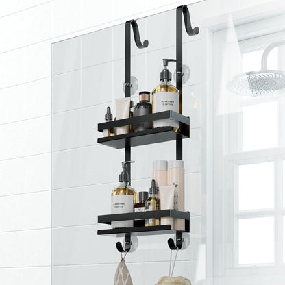 Laimew Shower Caddy Hanging, 2 Tier Shower Storage Over Door, Shower Accessories, Rustproof Shower Organiser Bathroom Storage, No Drilling
