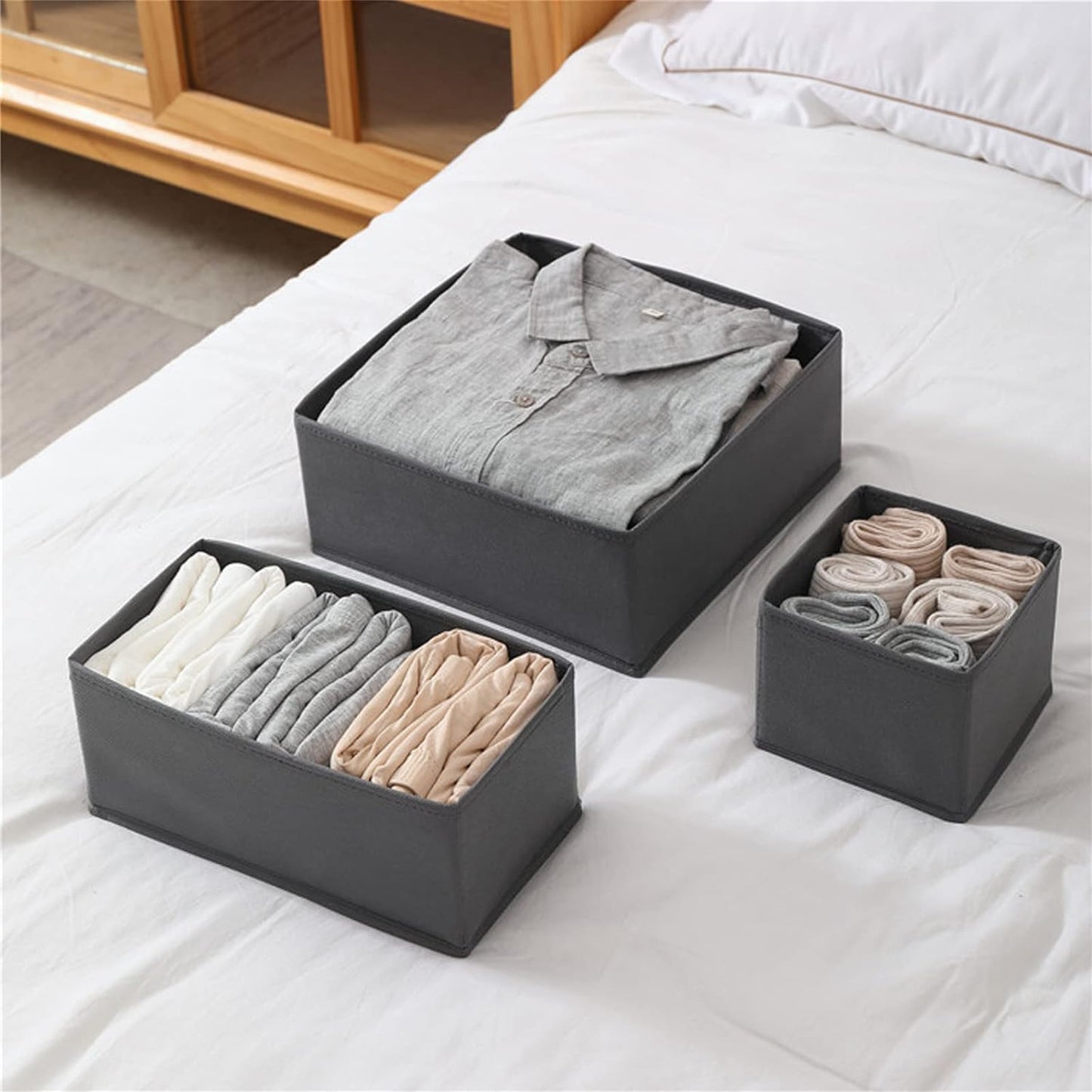 DIRXVMC Sock Underwear Drawer Organisers 6 packs Dresser Drawer Organizers Foldable Wardrobe Storage Box Fabric Drawer Dividers for Bra, Socks