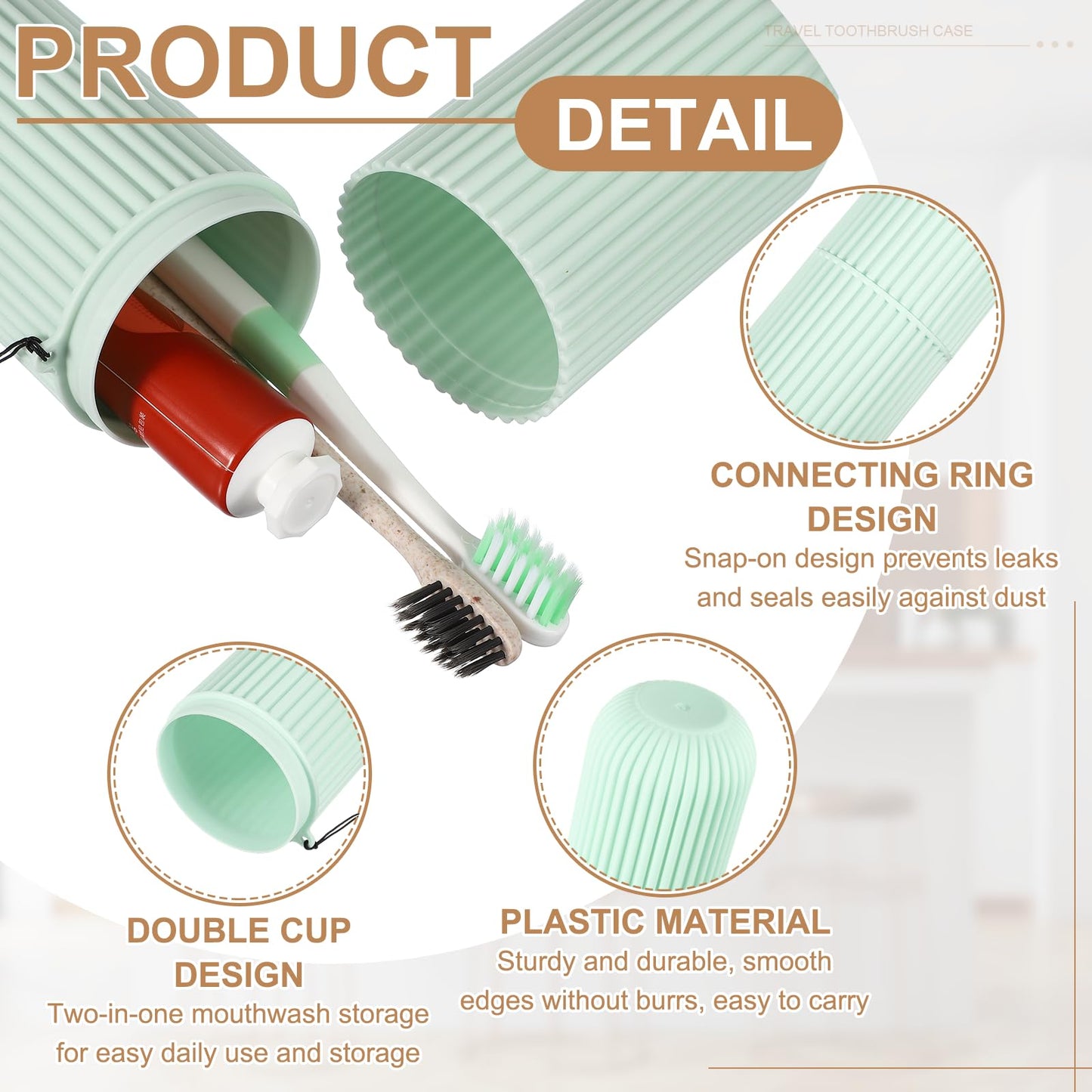 sourcing map 1Pcs Travel Toothbrush Case, 7.48 x 2.36" Portable Travel Toothbrush Holder with Stripe, Plastic Toothpaste Container for Bathroom, Gym