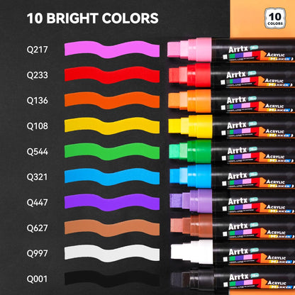 Arrtx Acrylic Jumbo Markers 15mm Jumbo Felt Tip, 10 Acrylic Paint Pens for Rock Painting, Stone, Glass, Easter Egg, Wood and Fabric Painting-Acrylic