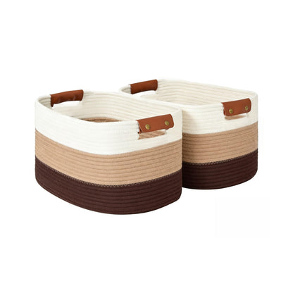 2 Pcs Large Storage Baskets with Detachable Leather Handles, Foldable