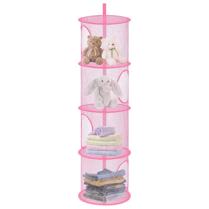 APOMOONS Hanging Mesh Storage Basket, Foldable 4 Tier Hanging Teddy Storage Net, Compartments Soft Toy