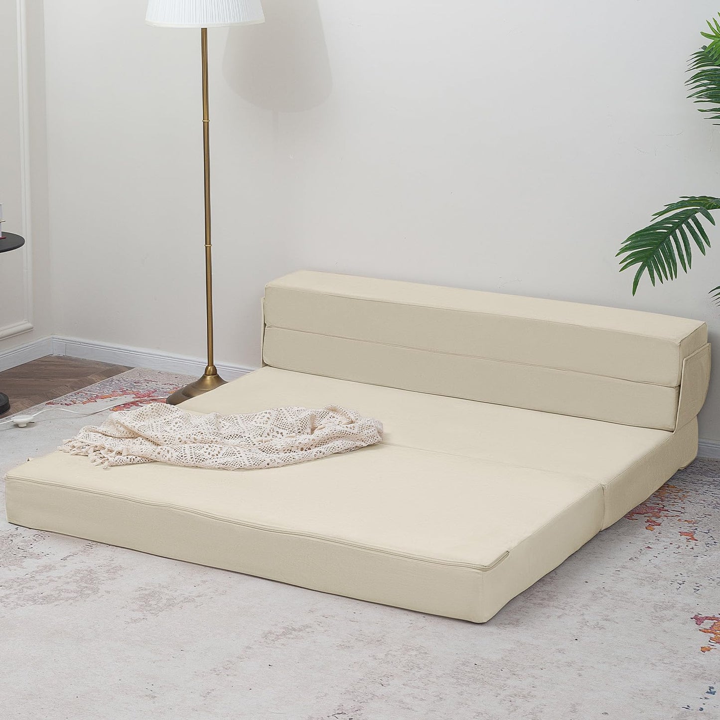 MeMoreCool Folding Floor Mattress Single, Fold Out Sofa Chair, Beige