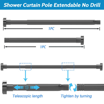 Curtain Poles No Drilling Tension Curtain Rods Extendable Shower Curtain Pole Heavy Duty Tension Rod Shower Pole for Bathroom, Window, Door