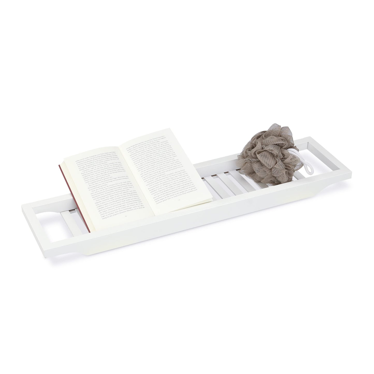 Relaxdays Bamboo Bath Caddy, Bathtub Bridge, Tray for The Tub, Lacquered White, 5.40 x 67.80 x 16.60 cm