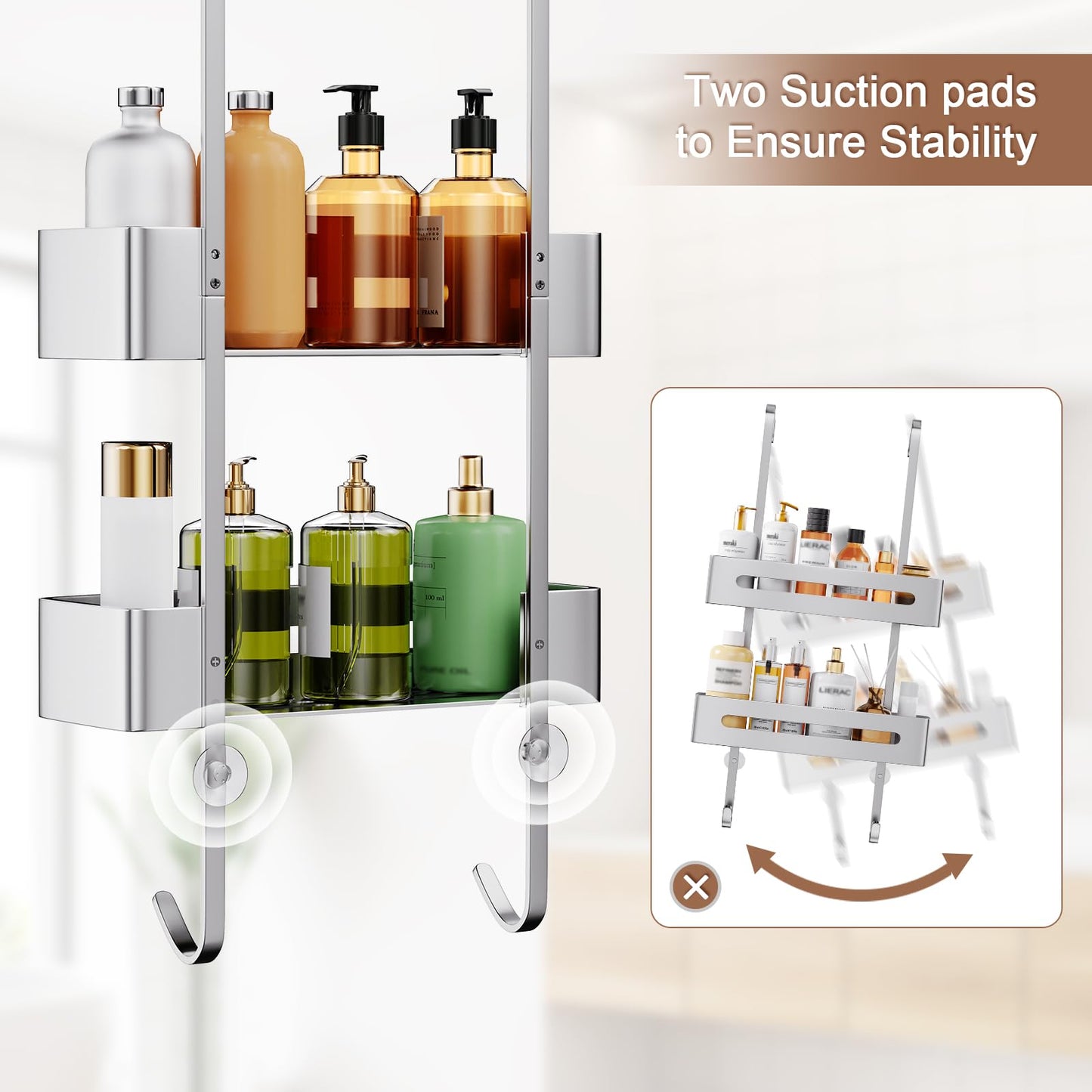 Ajex Shower Caddy Hanging,Over Door Shelf Storage with 2 Tier Rack Hanging, No Drilling Stainless Material Shower Shelf Bathroom Organizer,Storage