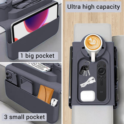 JNCST Sofa Armrest Tray - Silicone Couch Cup Holder with Anti-Slip Base & Multi-Pockets Spill-Proof Sofa Tray for Coffee