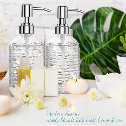 Glass Soap Dispenser Bottle with Pump, Versatile 14 Oz Dripless Pump Bottle, Refillable Liquid Hand Jar Dispenser for Bathroom, Countertop, Kitchen