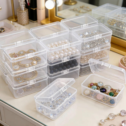 Thintinick 20 Pack Rectangular Clear Plastic Storage Containers Box with Hinged Lid for Beads and Other Small Craft Items (3.35 x 2.17 x 1.38 inch)