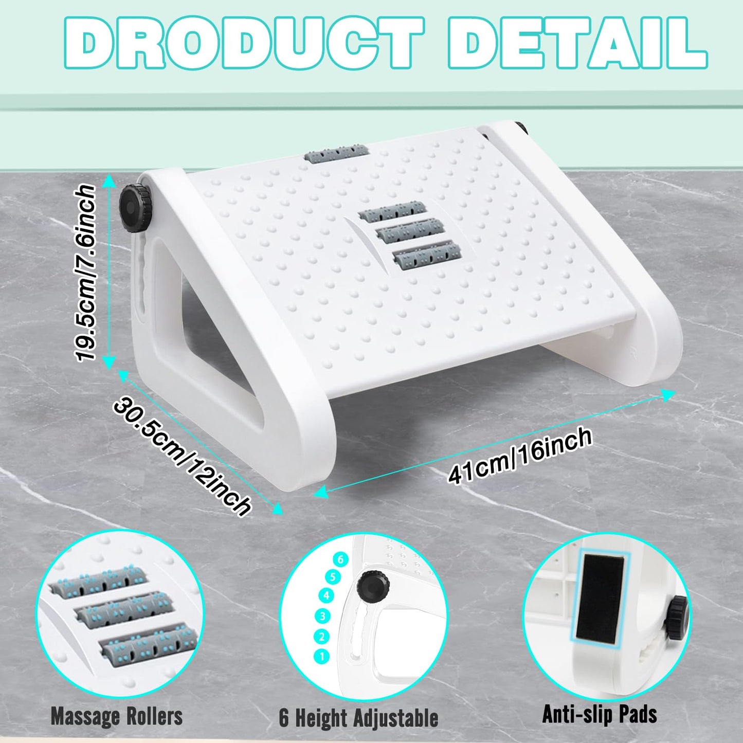 Hmfmdy Foot Rest Under Desk, Office Foot Rest with Massage Texture and Roller, Adjustable Height Ergonomic Foot Stool Under Desk for Office and Home