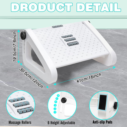 Hmfmdy Foot Rest Under Desk, Office Foot Rest with Massage Texture and Roller, Adjustable Height Ergonomic Foot Stool Under Desk for Office and Home
