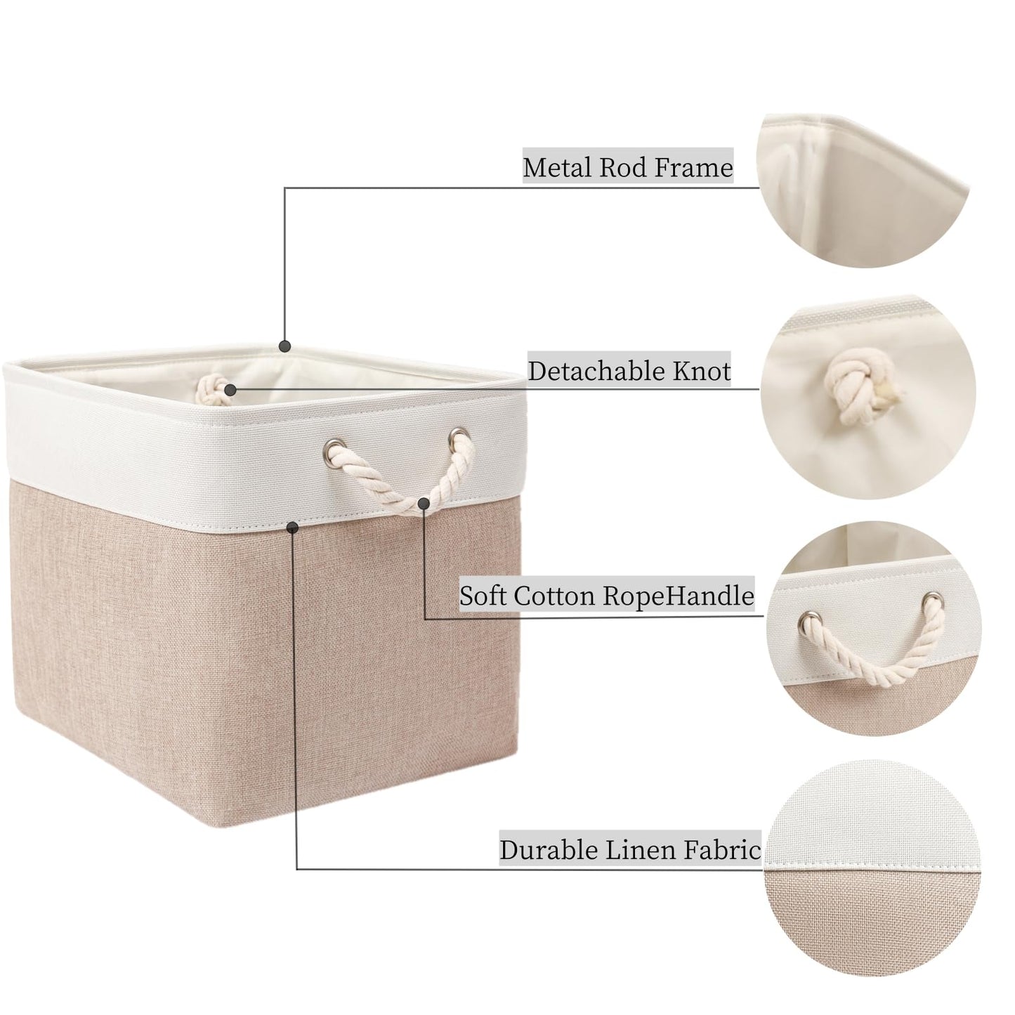 Mangata Fabric Storage Baskets,33 x 38 x 33cm Large Foldable Storage Boxes for Organizing Clothes Shelf Nursery Closet(Beige/White, Set of 4)