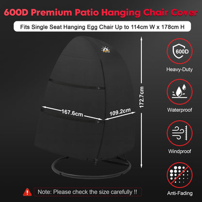 Zettum 167 x 114 x 173 cm Outdoor Egg Chair Cover Waterproof, 600D PU Coating Patio Double Cocoon Chair Cover Waterproof with Zipper Garden Hanging