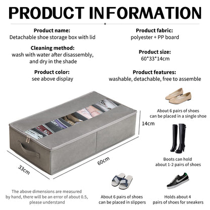 Noeborty Underbed Shoe Organizer, 60 x 33 x 14 cm Underbed Storage Bag, Large Non-Woven Underbed Storage Organizers, Underbed Shoe Storage Organizers