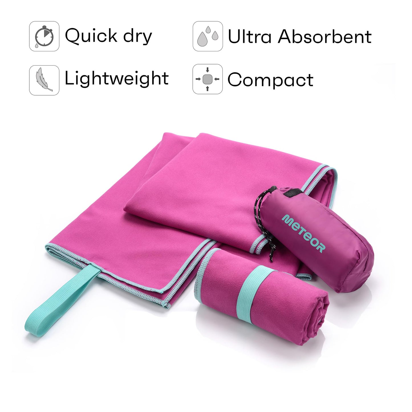 meteor microfibre towel – Lightweight travel towel for gym, swimming, backpacking – Compact & quick-dry gym towels with carry pouch