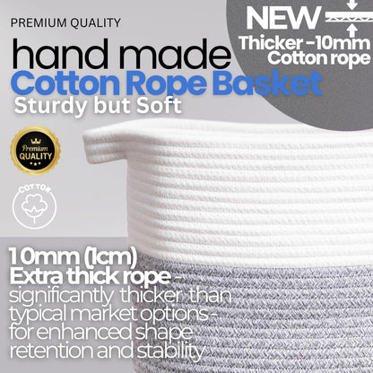 4pcs Cotton Rope Storage Basket Set, (3 Medium + 1 Small) Woven Baskets with Handles for Living Room, Bedroom, Bathroom & Nursery