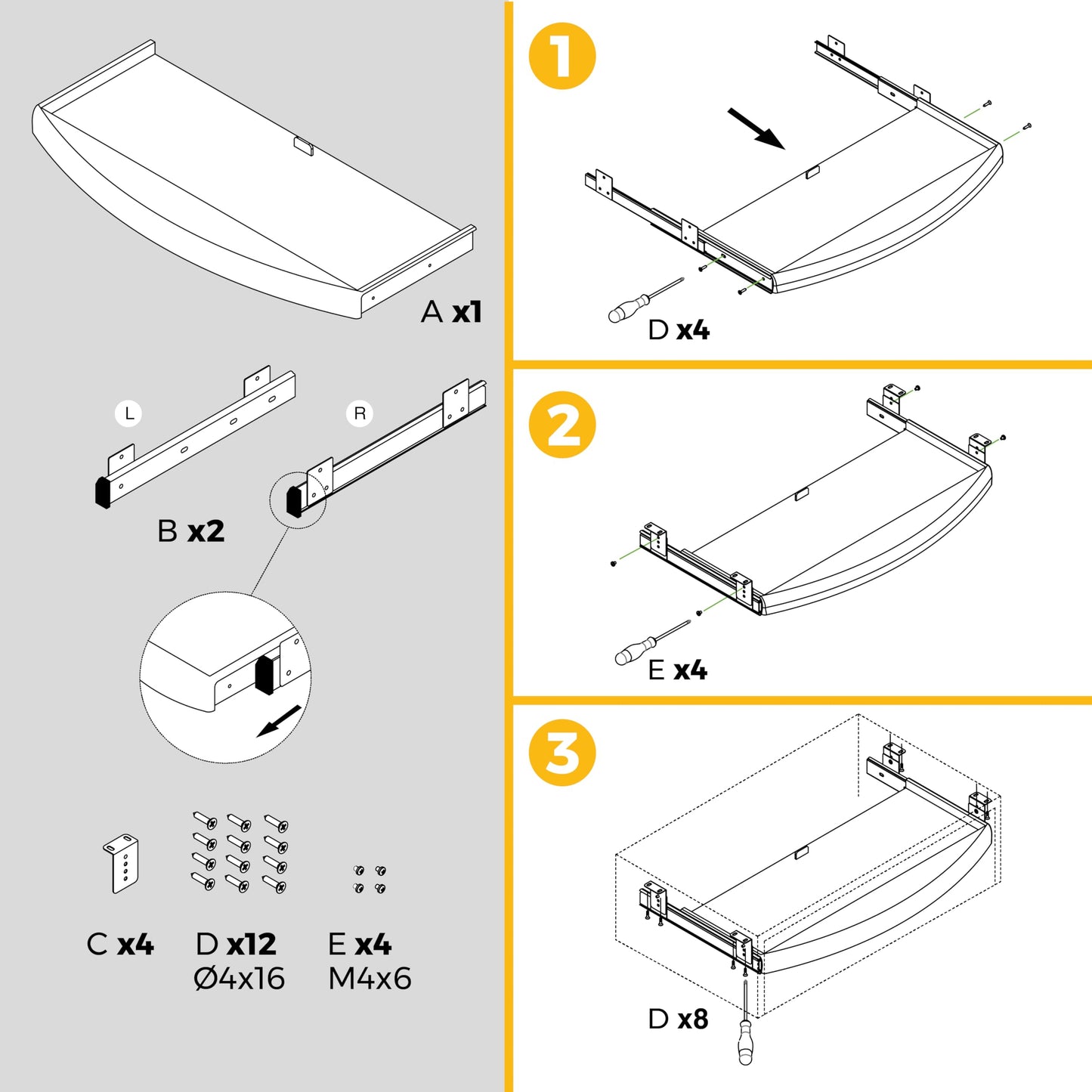 Emuca - Sliding keyboard shelf with auxiliar mouse tray, under desk keyboard tray