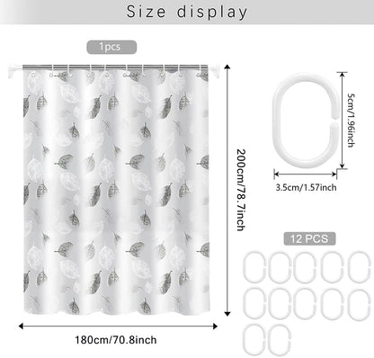 WOODFIB Shower Curtain, 100% PEVA Waterproof Anti-Mould Proof Resistant, Quick-Drying, Washable Bathroom Curtain, Includes 12 Pcs Curtain Hooks