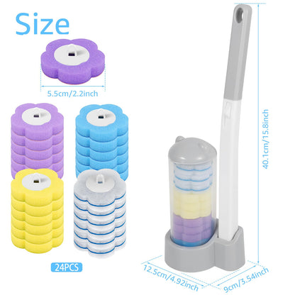 Disposable Toilet Brush with 24PCS Replacement Pads Disposable Toilet Brush Cleaning System Bathroom Cleaning Wand Kit with Extended Handle for Home