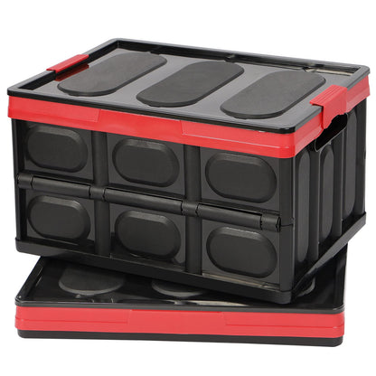 Tuevob 2 Pack Collapsible Storage Boxes Shelf Crates 30L Lidded Storage Bins Plastic Tote Storage Box Container Stackable Folding Utility Crate
