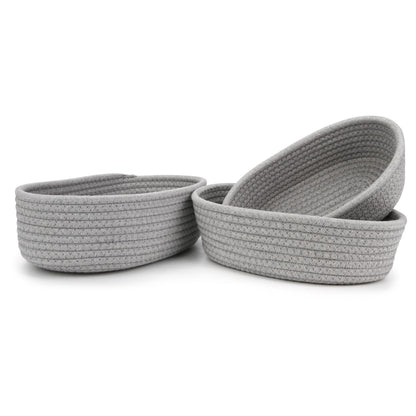 Spesh Cotton Rope Storage Baskets, Set of 3 Woven Shelf Baskets Oval Cotton Storage Boxes Empty Hampers Organiser Bins(Grey)