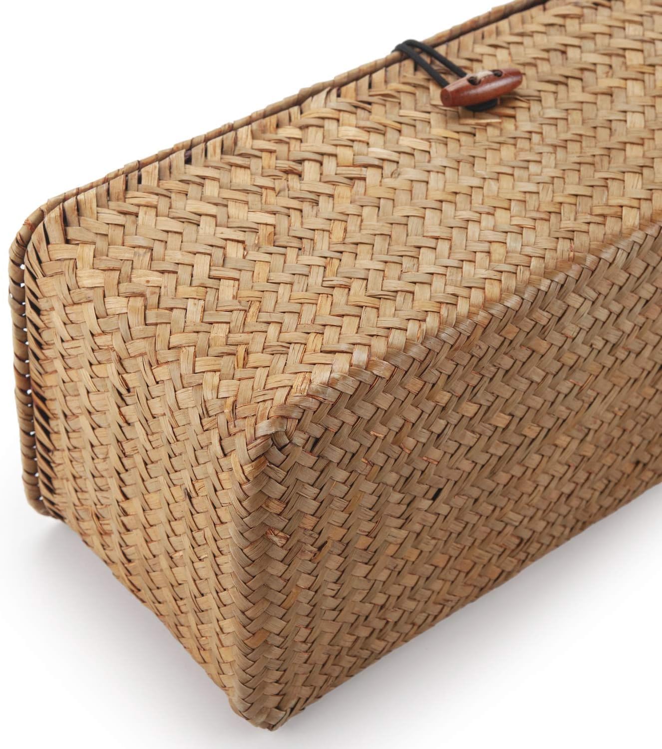 Toilet Tank Basket with Lid, Seagrass Storage Basket for Bathroom, Wicker Woven Bathroom Organizer with 3 Compartments, Small