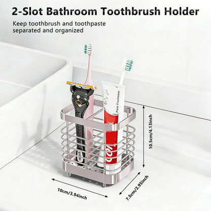 DOJASOHILMI Toothbrush Holders for Bathroom, 2 Shot Small Ventilated Toothbrush Caddy, Tooth Brush Holder Set, Toothpaste Holder for Shower