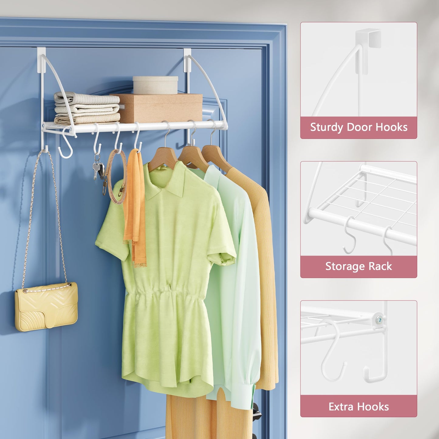 Tajsoon Over the Door Clothes Rack with Storage Rack and Hooks 16.54" White