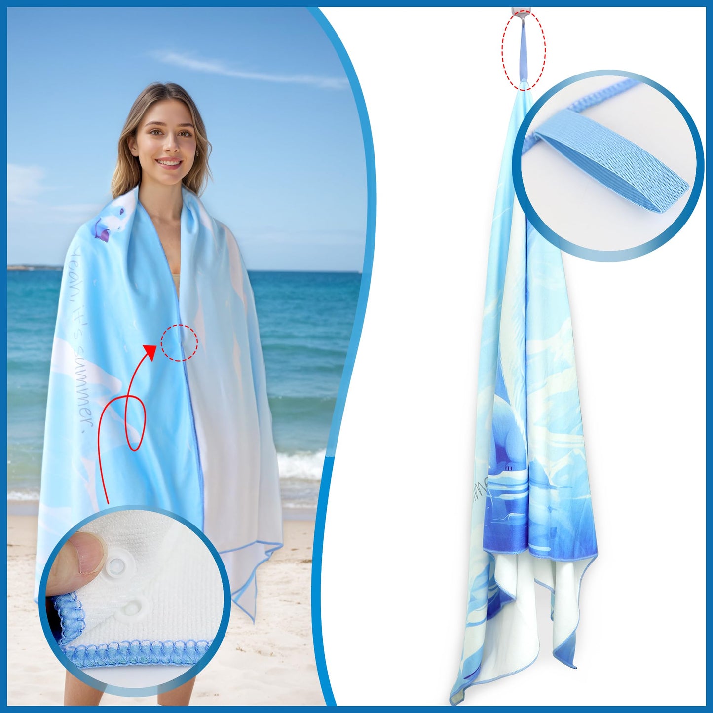 ZIOSINM Beach Towel Microfiber Beach Towel for Adult, 180 * 90cm Extra Large Beach Towel for Swimming, Beach, Travel, Sand Free, Quick Dry