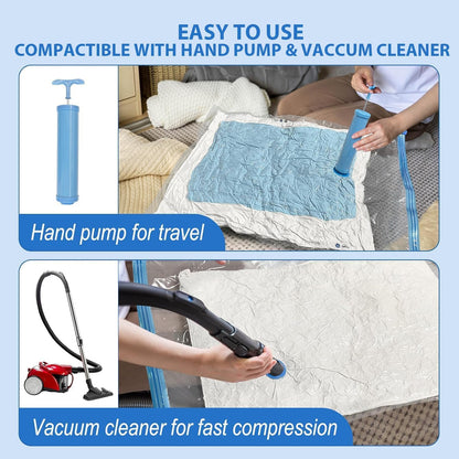 Vacuum Storage Bags Pack of 6 (2 Medium, 2 Large, 2 Jumbo) - Space-Saving Compression Bags with Airtight Seal - Reusable Zipper Bags for Clothes