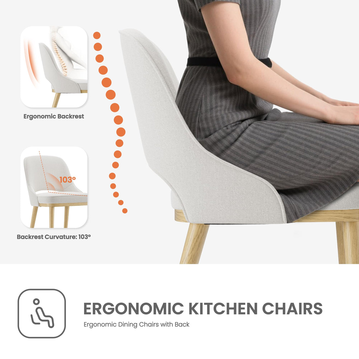 Dining Chairs Set of 2, Upholstered Dining Room Chairs with Chenille Fabric, Ergonomic Backrest, High Density Cushion & Rubber Wood Frame
