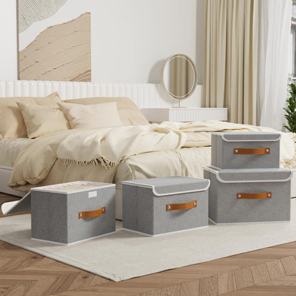 OUTBROS Fabric Storage Boxes with lids, Bins 33x23x20cm (Grey, 2-Pack)