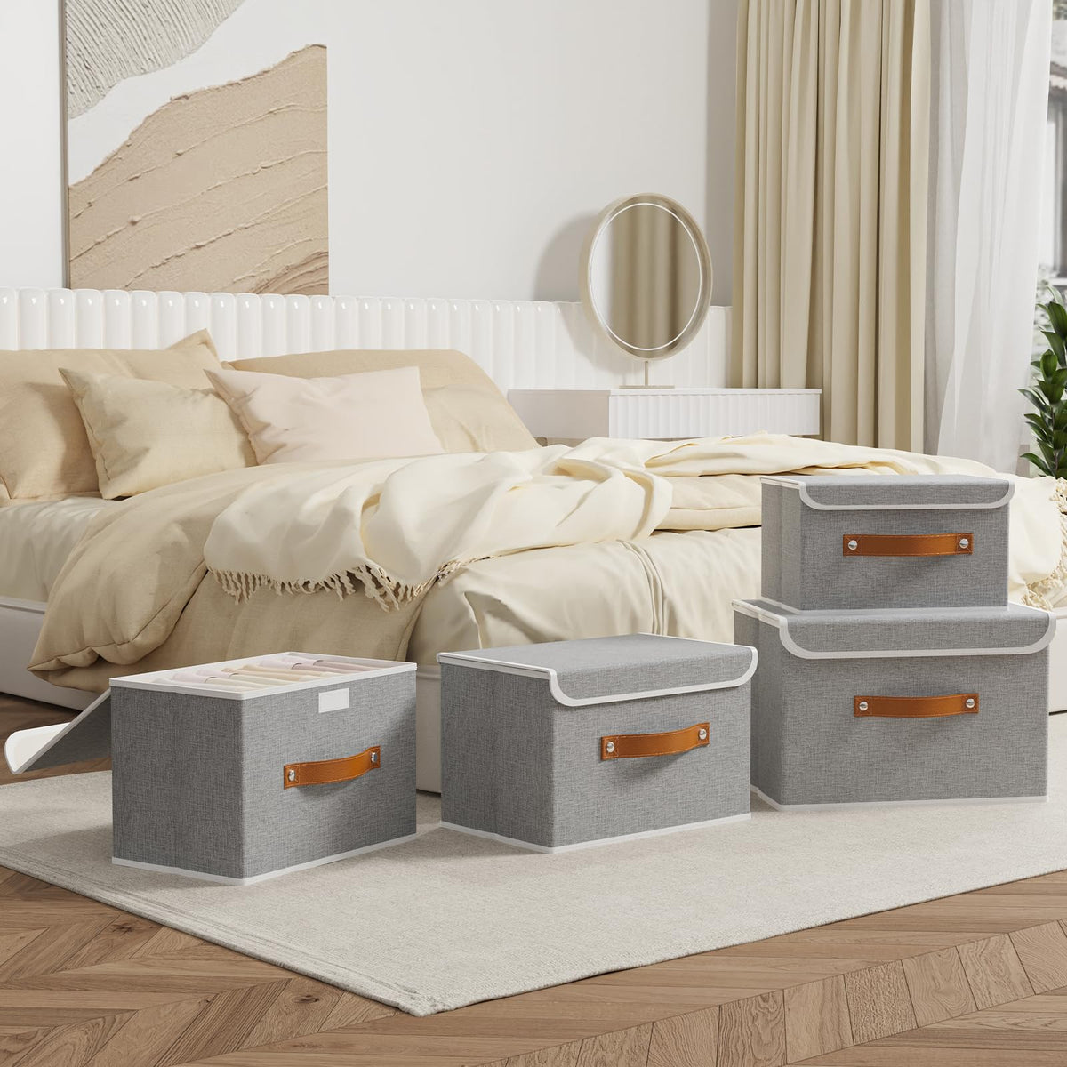 OUTBROS Storage Boxes with Lids 1 Pack, Bins 45x30x30 cm, Grey