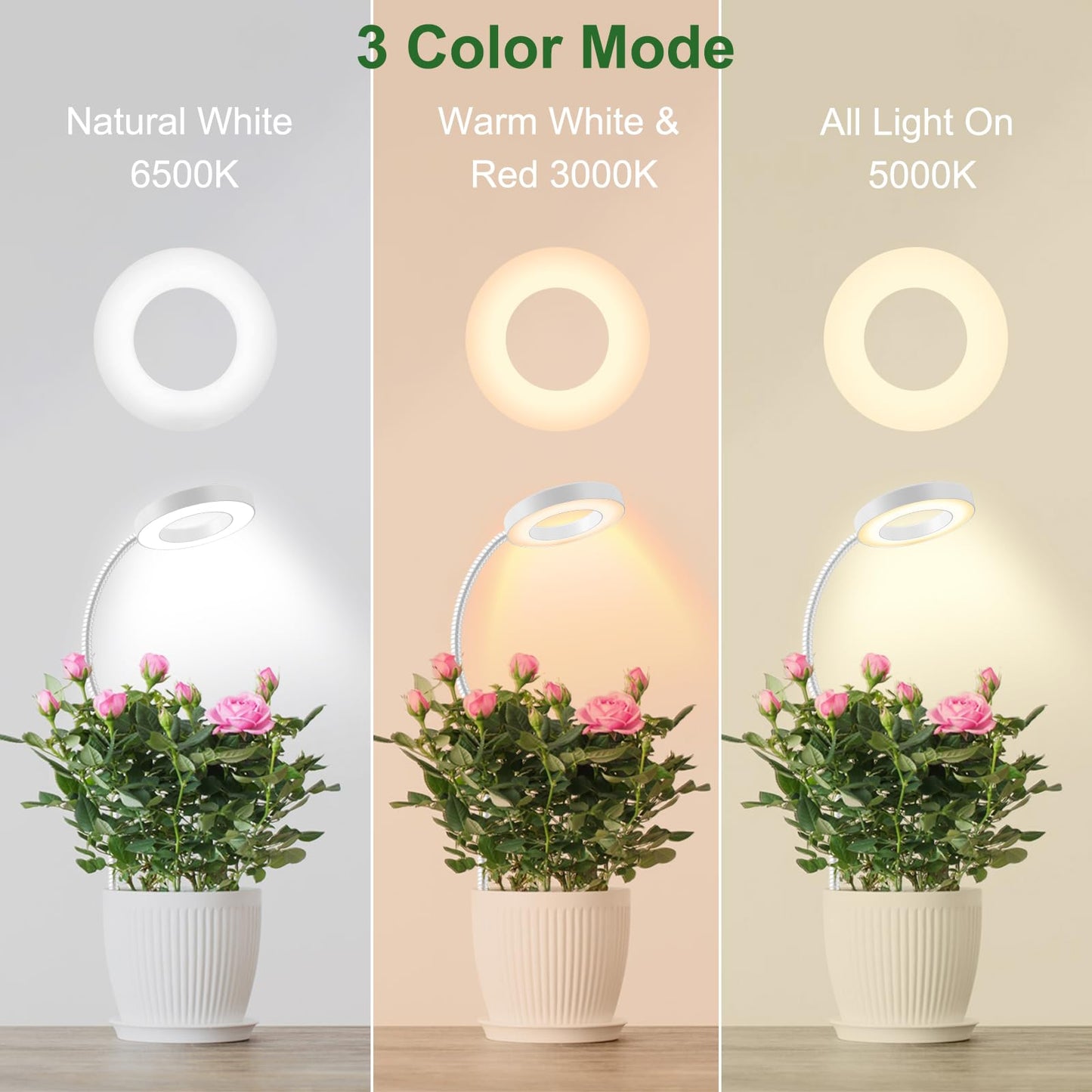 Grow Lights for Indoor Plants, Clip On 6500K Full Spectrum LED Grow Light, Two Installation Options Plant Light, 3 Colors Grow Lamp with 360?