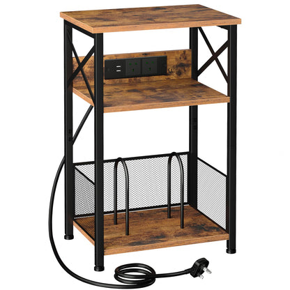 AMHANCIBLE Record Player Stand with Charging Station, Vinyl Record Storage