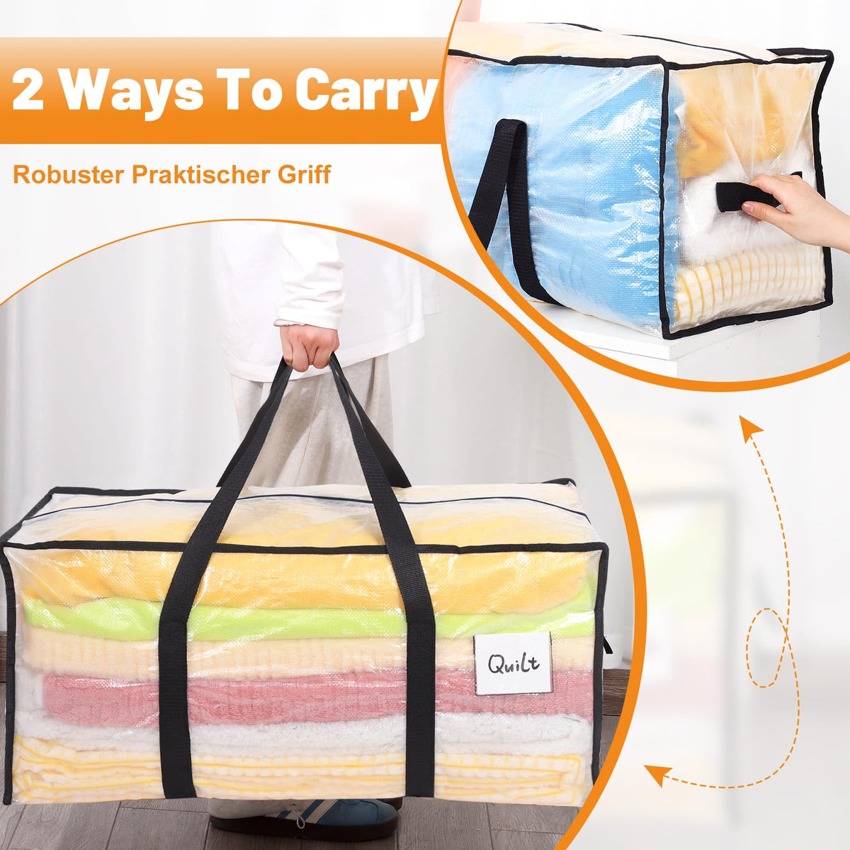 Dntorx 8 Pack 90L Moving Bags with L Zip, Clear Waterproof Storage Totes