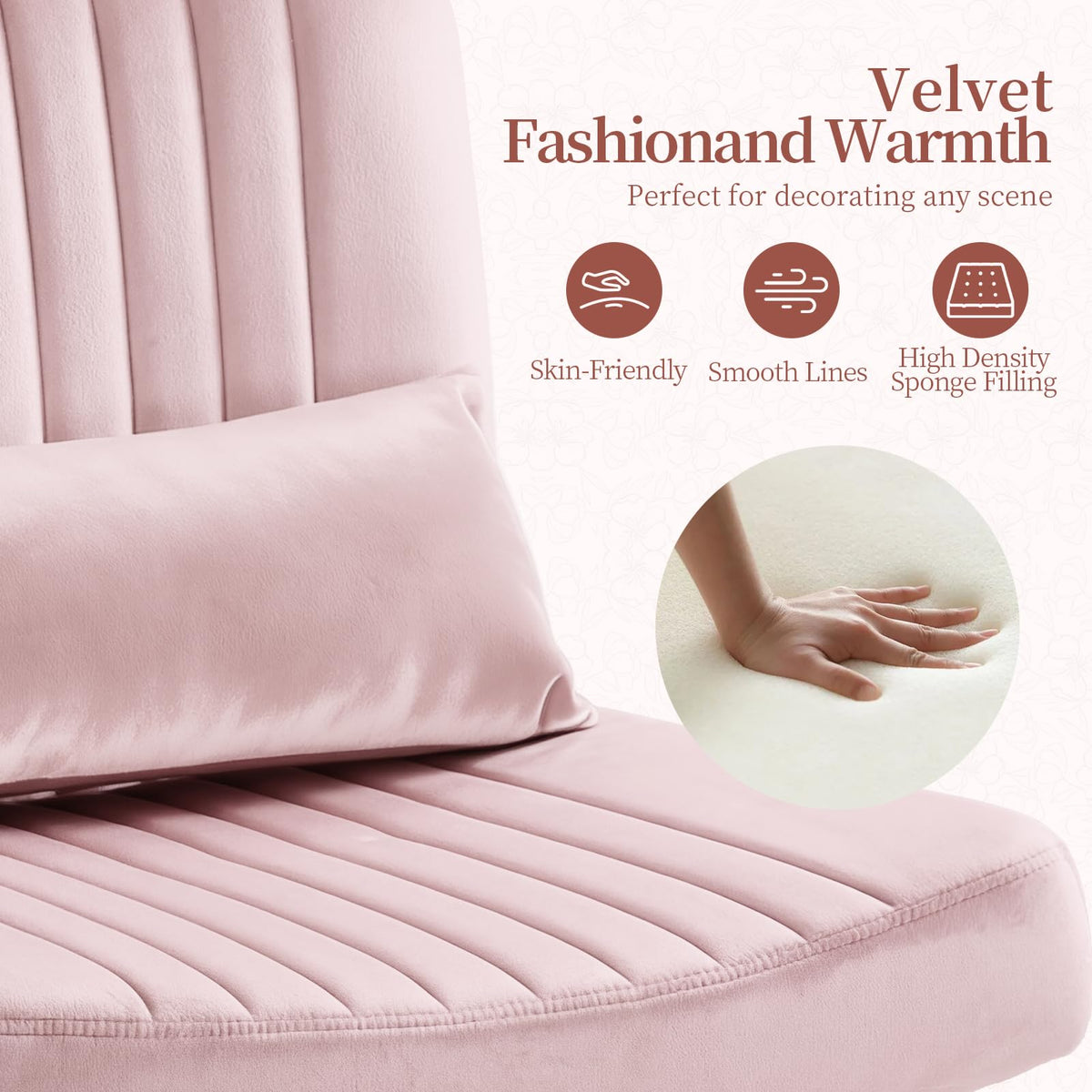 BTGGG Velvet Cross Legged Office Chair with Wheels, Criss Cross Chair with Wide Seat, Desk Chair for Bedroom