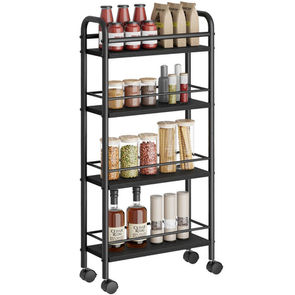 Asgolion 4-Tier Trolley, Space-Saving Kitchen Storage Trolley with Wheels