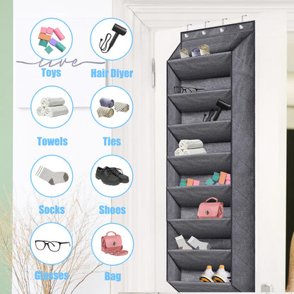 QUMENEY 8 Shelves Over Door Shoe Organizer Hanging Shoe Rack for Door Closet with Deep Pockets Back of Door Storage fits 24 Pairs Shoe Holder（Gray）