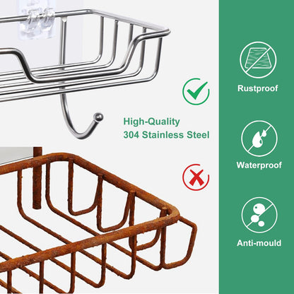 Uten 2 Pcs Strong Self Adhesive Soap Dish, Stainless Steel Soap Holder with Hook No Drilling, Wall Mounted Soap Tray for Shower Bathroom Kitchen