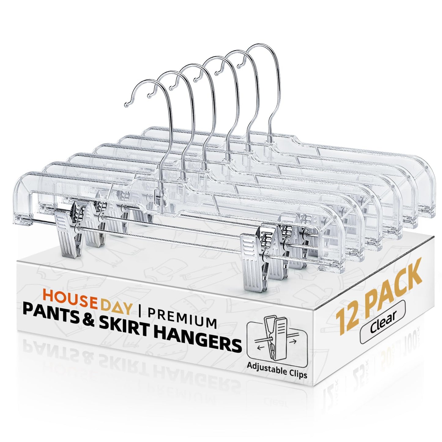 HOUSE DAY Trouser Hangers 36cm Plastic Crystal Skirt Hangers with Ajustable Clips Space Saving Premium Edition Solid Elegant for Trousers, Skirts
