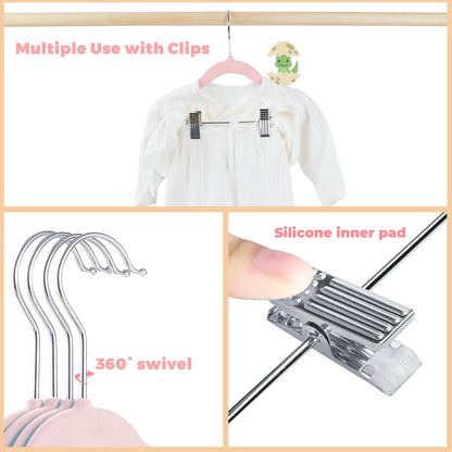 MangoKit Trouser Hangers & Movable Clips,Baby Velvet Hangers 16 Pack Pink